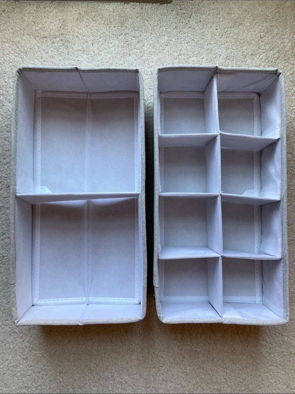 The Container Store bundle of two cocoa twill section drawer organizers